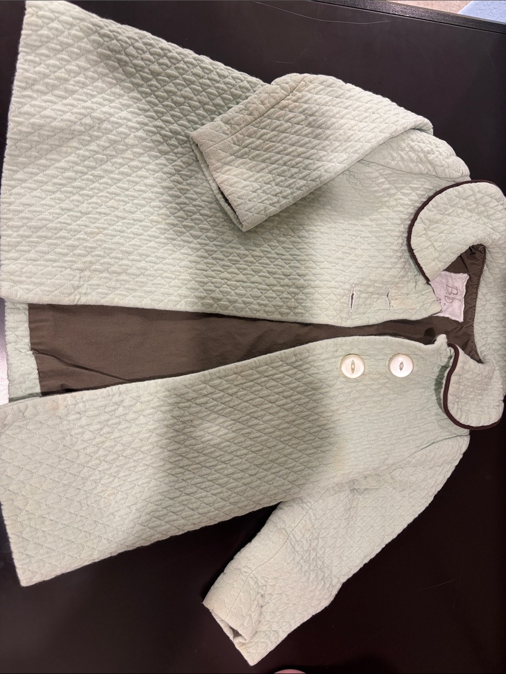 Quilted Light Mint Pea Coat for Kids with Contrast Trim